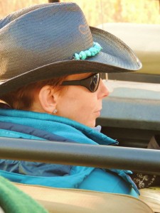 Martha Beck in cowboy hat on safari