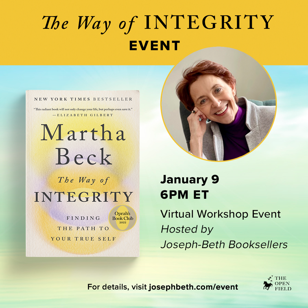 The Way of Integrity book cover and event January 9 6pm ET virtual workshop event hosted by Joseph-Beth Booksellers, for details, visit josephbeth.com/event