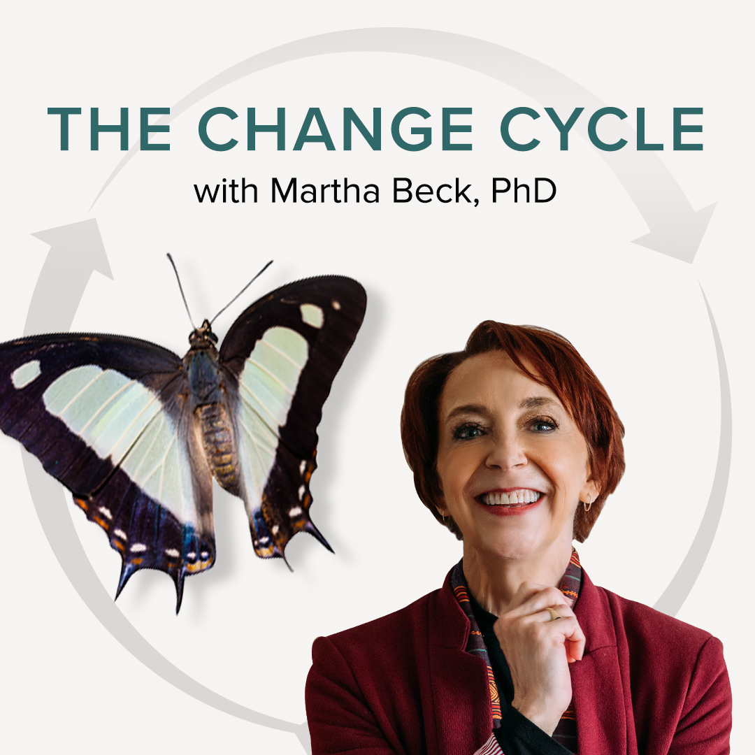Martha with a butterfly and the words the change cycle.